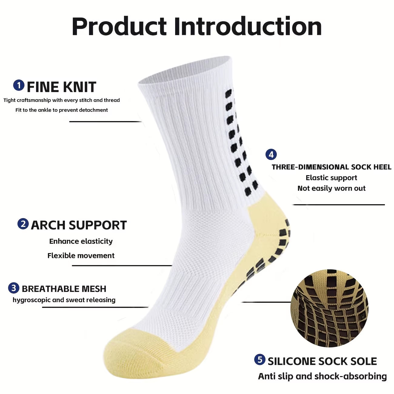 6 Pairs Men Women Non Slip Grip Socks Football Basketball Soccer Rugby Baseball Cycling Running Hiking Tennis Skateboard