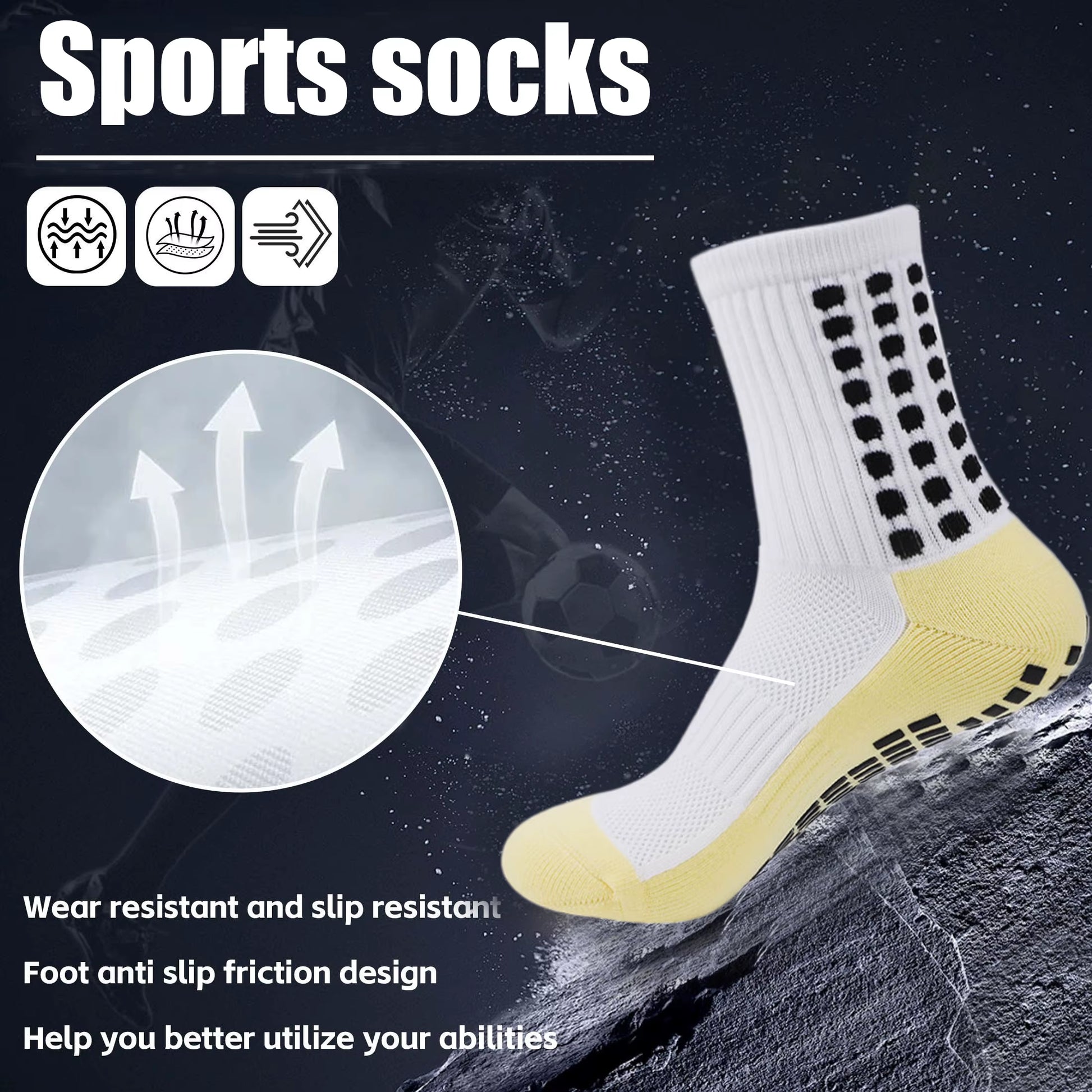 6 Pairs Men Women Non Slip Grip Socks Football Basketball Soccer Rugby Baseball Cycling Running Hiking Tennis Skateboard